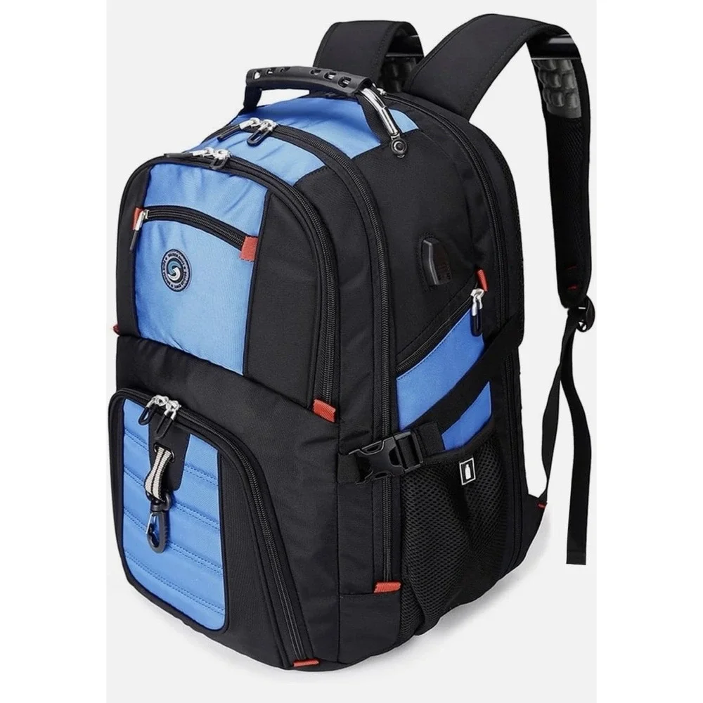 Soldier Knife Laptop Backpack Blue Black Travel School Bag Multi Pocket 18 inch